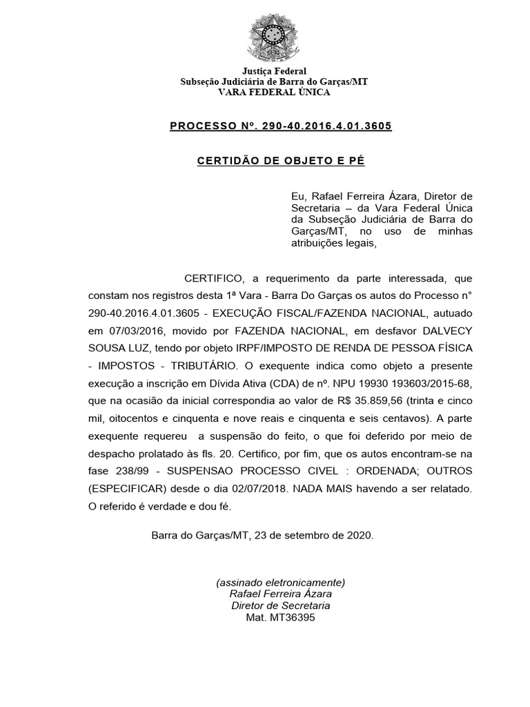 Certid o de atos objeto e p 290 40 2016 4 01 3605 execu o