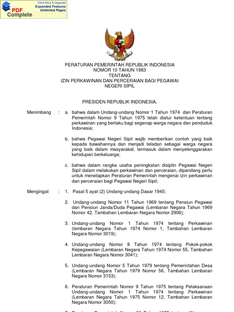 PP No 10 Tahun 1983 Izin An Dan Perceraian PNS | PDF