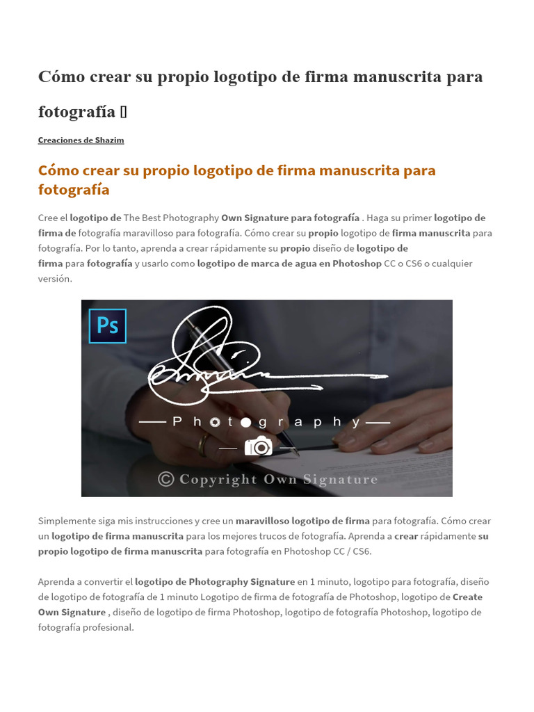 Cómo Crear Su Propio Logotipo de Firma Manuscrita para Fotografía | PDF ...