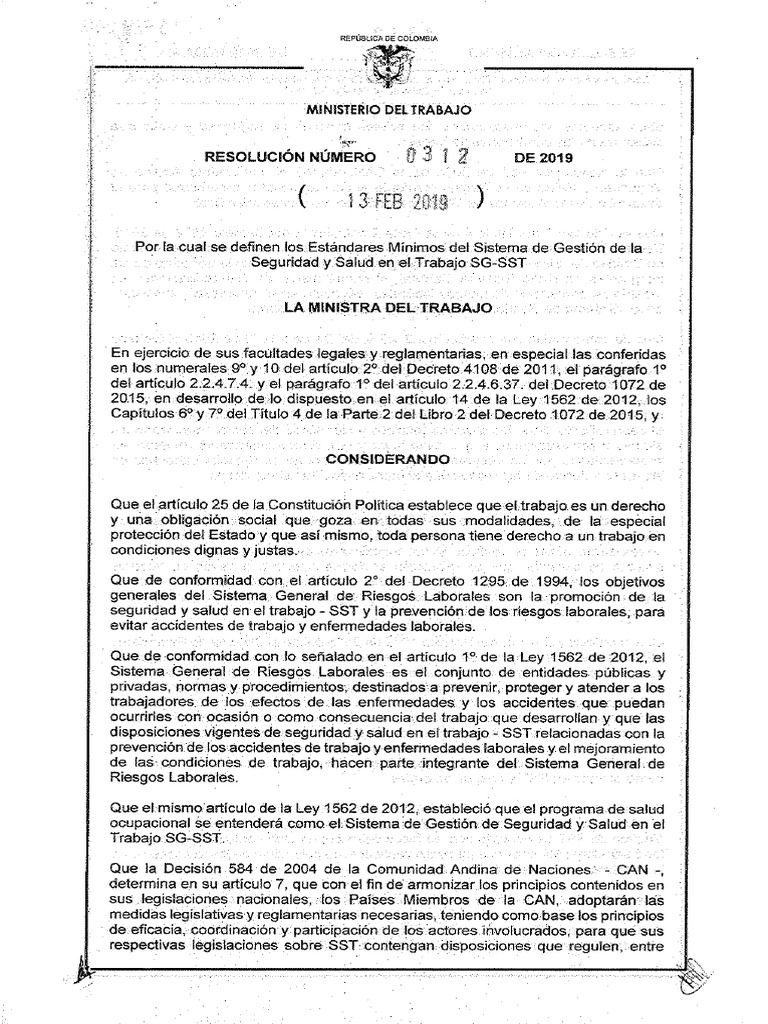 Resolución 0312 de 2019 | PDF
