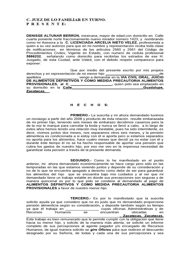 Formato para Juicio de Alimentos | PDF | Pensión