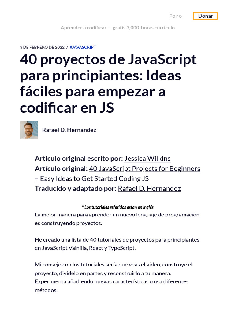 40 Proyectos Sencillos de JavaScript | PDF | Red mundial | Internet y web