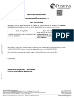 Certificado de Afiliación Positiva Compañía de Seguros S.A. Hace Constar Que