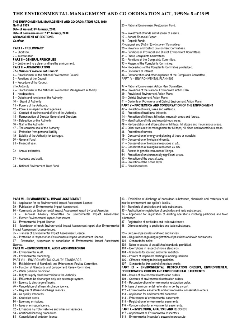 The Environmental Management and CoOrdination Act, 1999no 8 of 1999