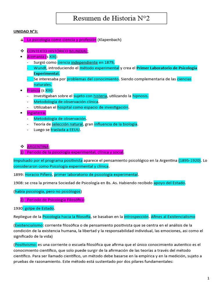 Resumen De Historia De La Psicología N 2 Pdf Sicología ética
