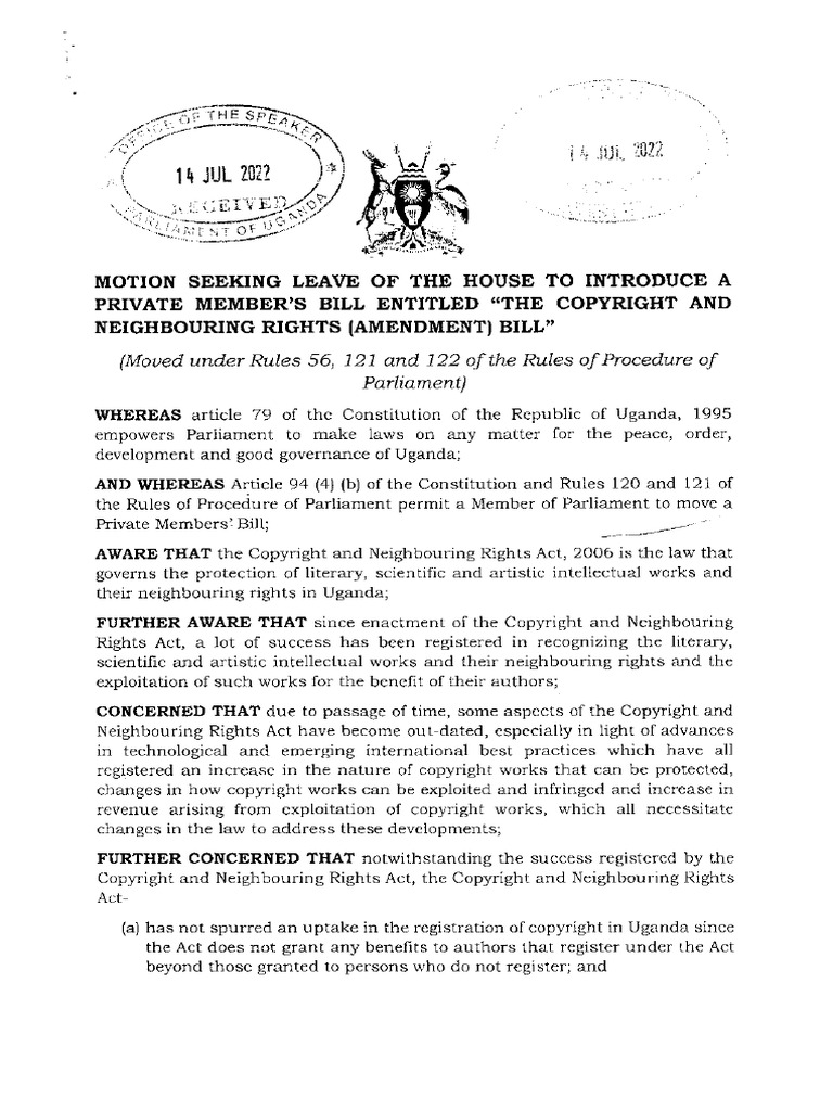 Motion Seeking Leave of Parliament To Introduce A Private Members Bill ...