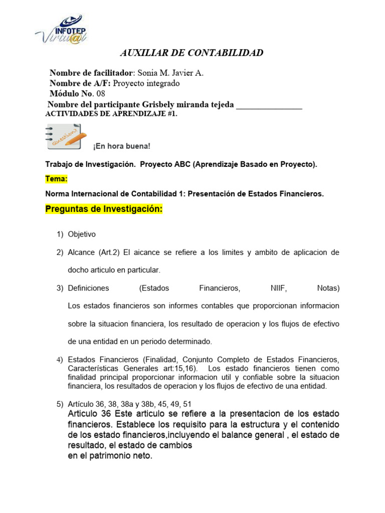 Norma Internacional de Contabilidad 1 | PDF | Estado financiero ...