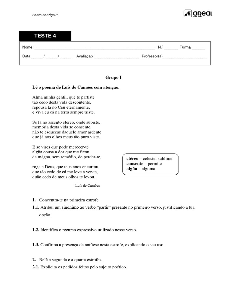 cc8 - Sequencia4 - Teste - Texto Poetico - Camoes | PDF | Elefante | Amor
