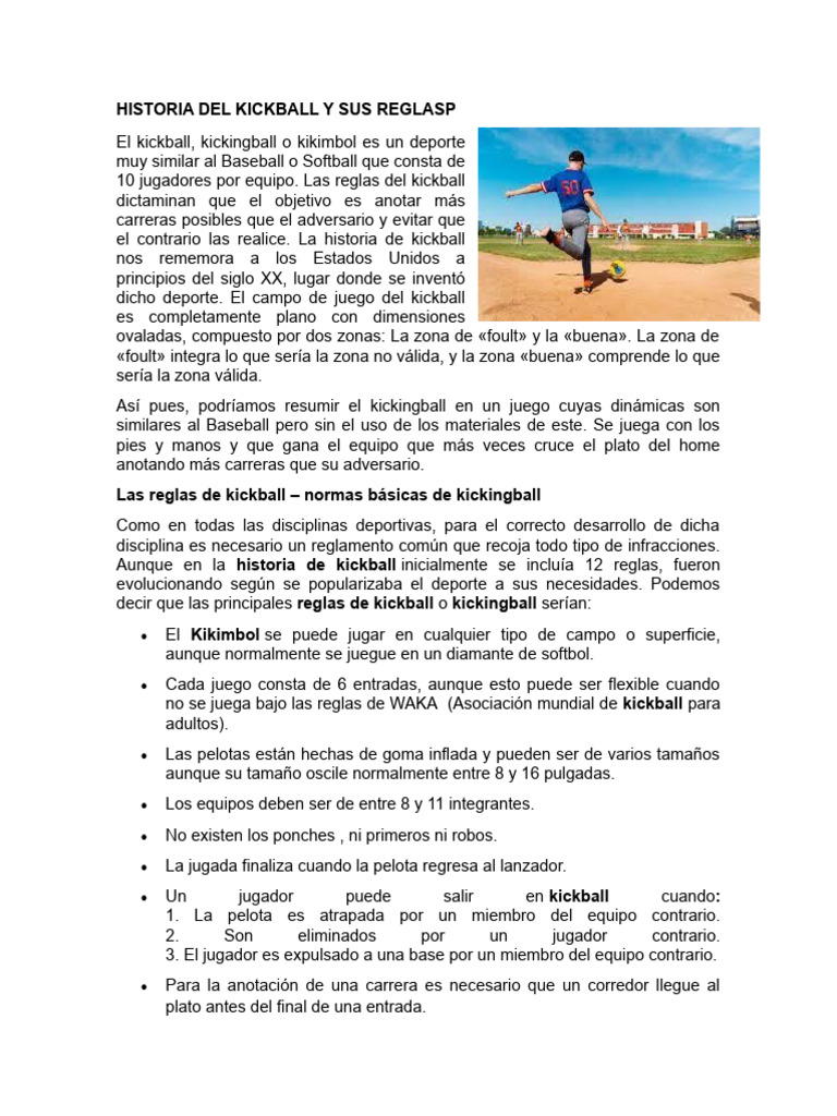 Historia y reglas del kickball | PDF | Asociación de Futbol | Nadando