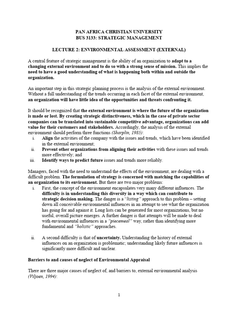 Lecture 2 External Analysis Pdf Strategic Management Competition