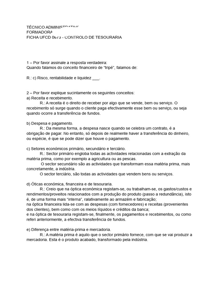 Controle de Tesouraria UFCD 0673 | PDF | Tesouro | Setor terciário da ...