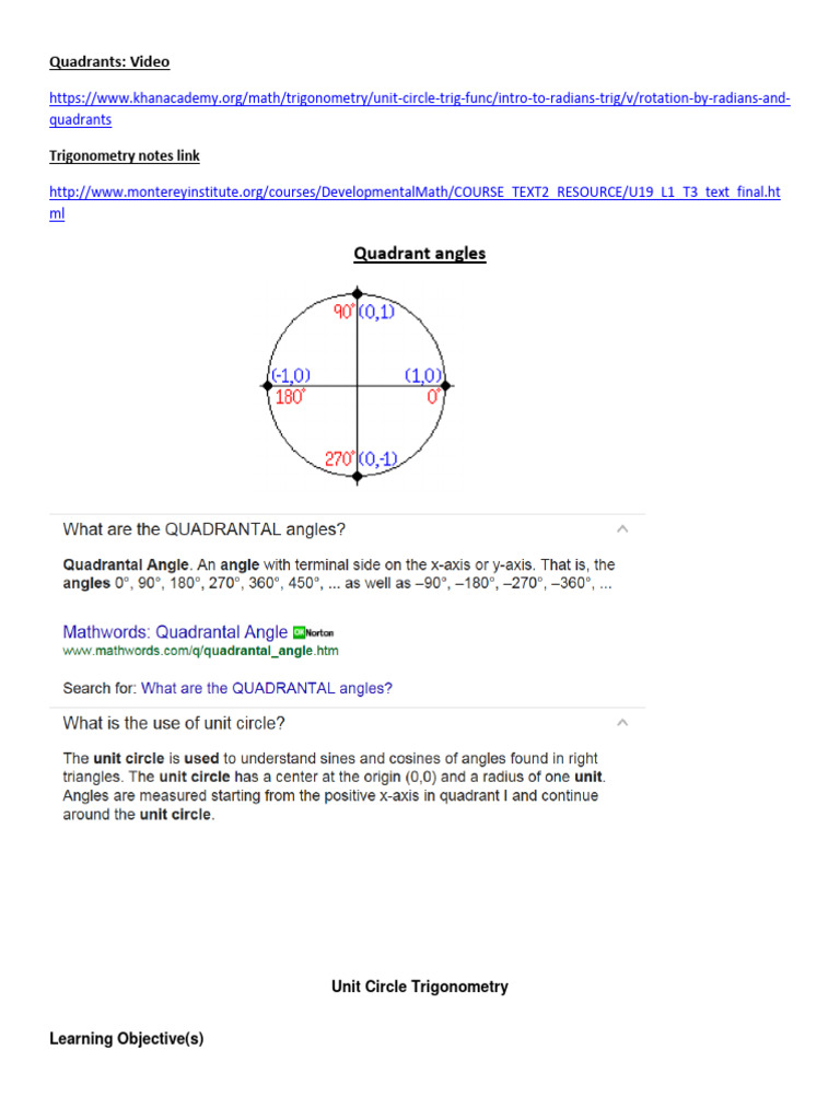 Understanding Quadrants in Trigonometry | PDF | Trigonometric Functions ...