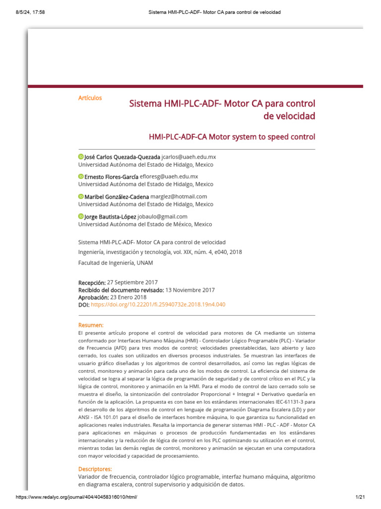 Sistema HMI-PLC-ADF - Motor CA para Control de Velocidad - Ver | PDF ...
