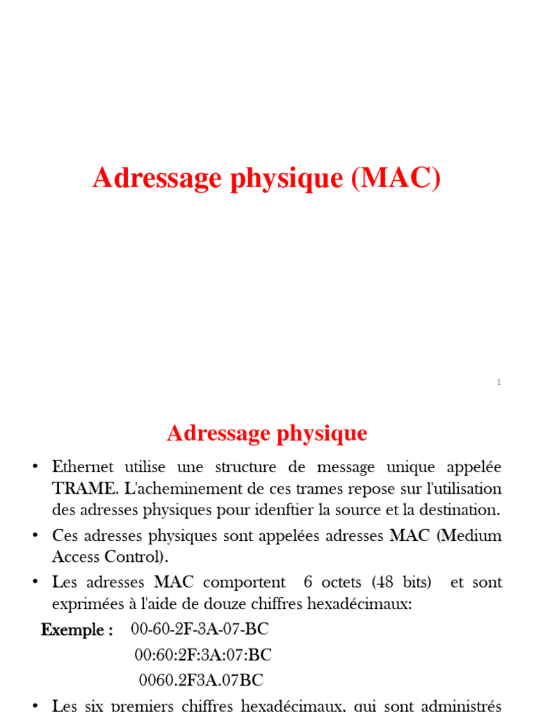 Adressage MAC et IP en informatique | PDF | Multidiffusion | Adresse IP