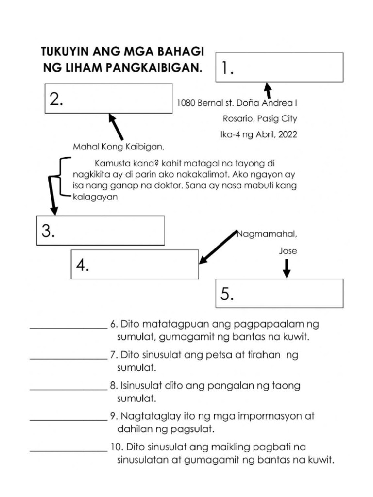 Bahagi NG Liham Quizz | PDF