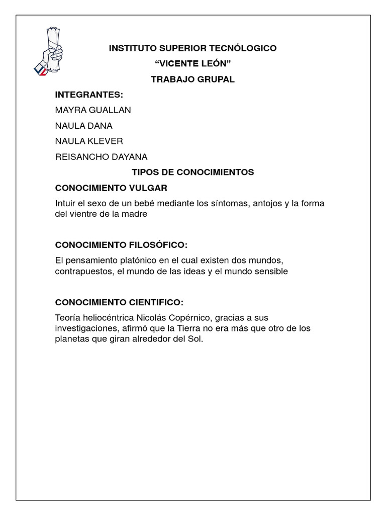 Tipos De Conocimiento Pdf