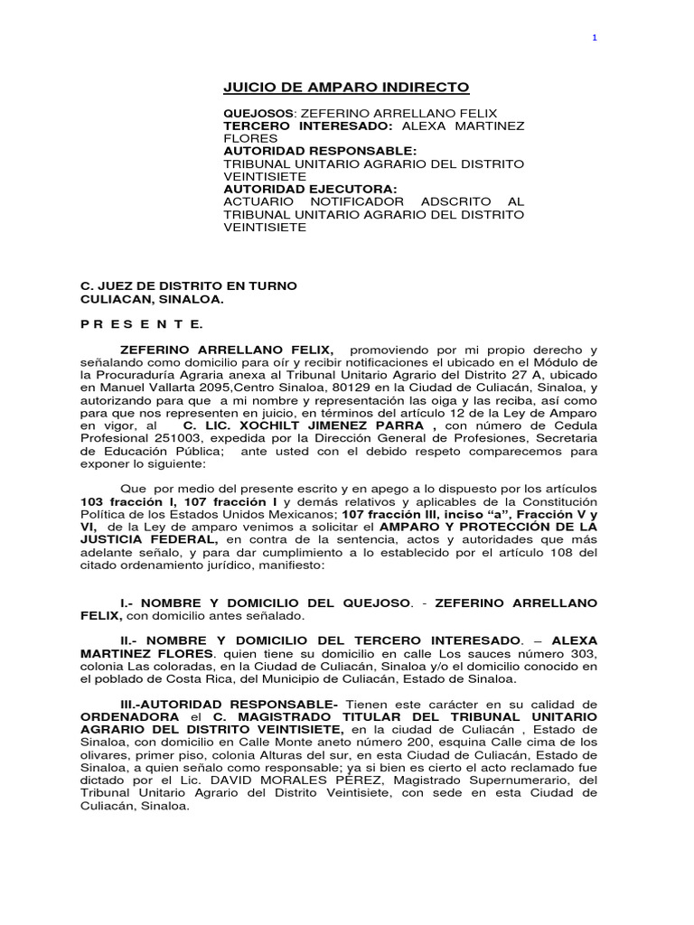 Amparo Indirecto de Zeferino Arrellano | PDF | Constitución | Debido al ...