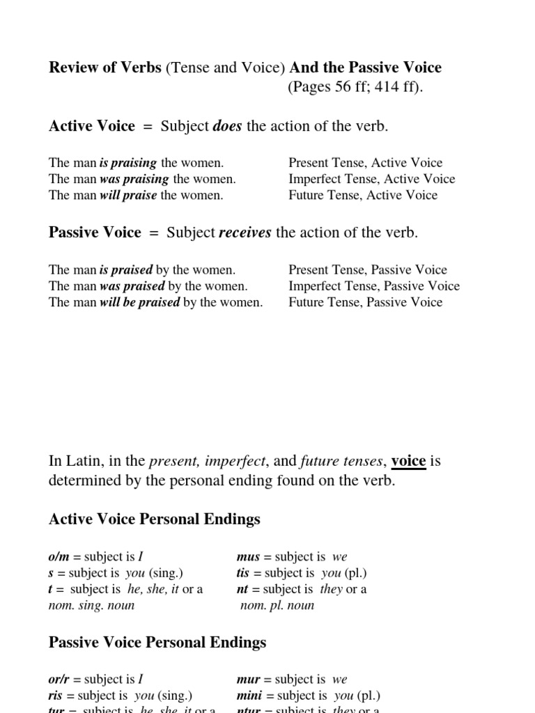 Latin Verb Tense and Voice Guide | PDF | Perfect (Grammar) | Grammatical  Tense