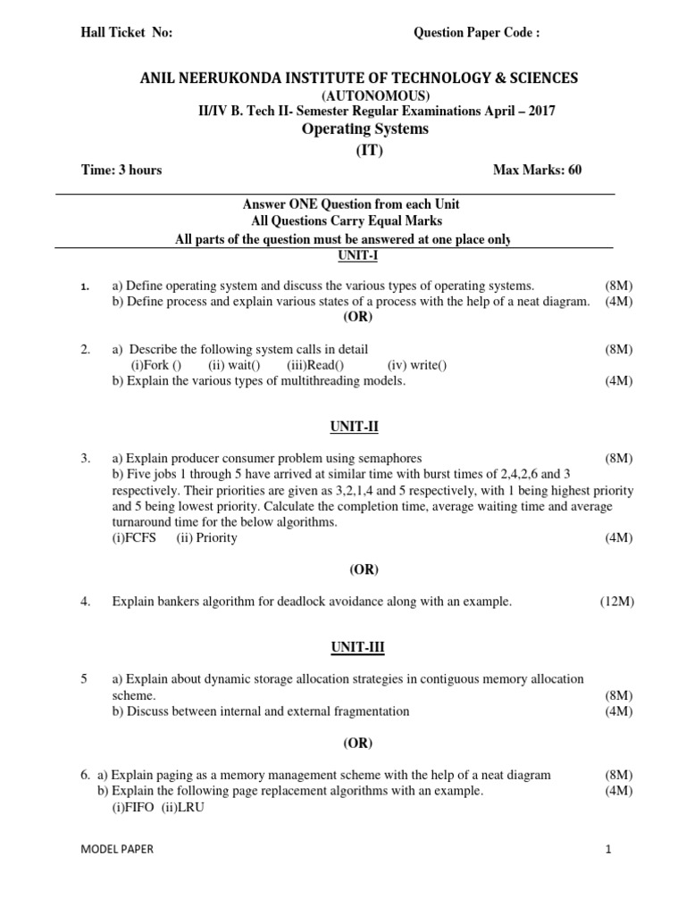 Operating Systems Exam Model Paper | PDF | Computer Programming ...