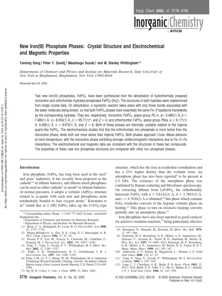 Song Et Al 2002 New Iron (Iii) Phosphate Phases Crystal Structure and ...