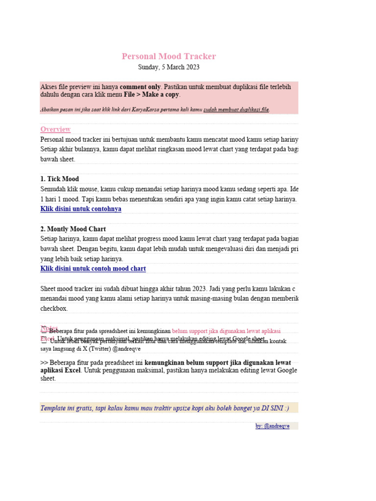 Personal Mood Tracker Template Pdf