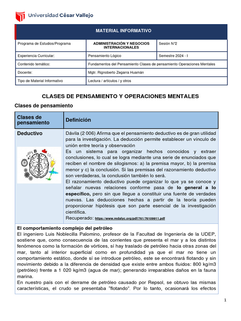 Clases de Pensamiento y Operaciones Mentales | PDF | Razonamiento ...