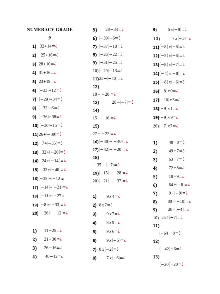 Integers G9 | PDF