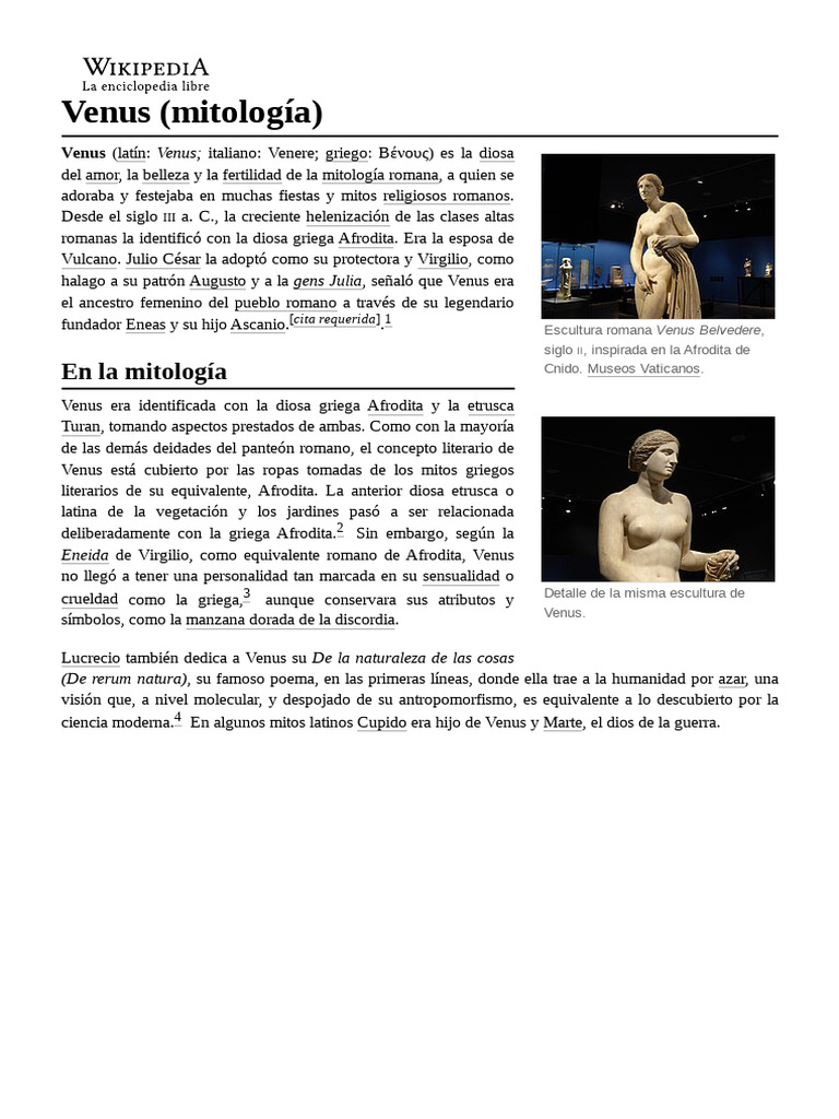 Venus: Diosa del Amor y la Belleza | PDF | Historia