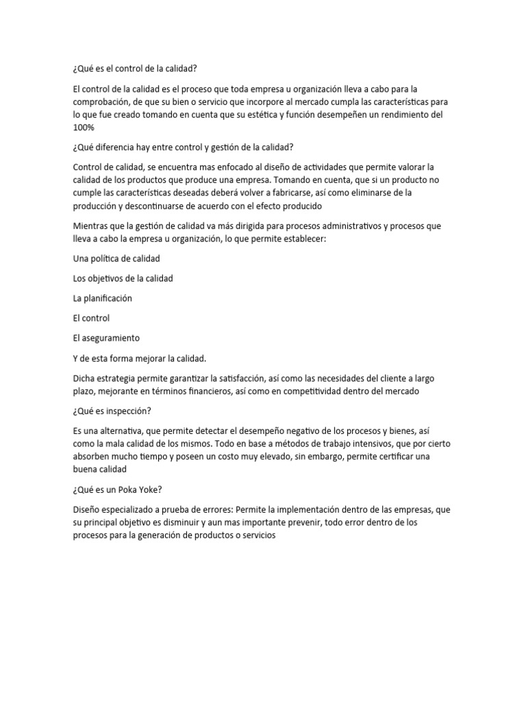 Control y Gestión de Calidad Empresarial | PDF | Calidad (comercial ...