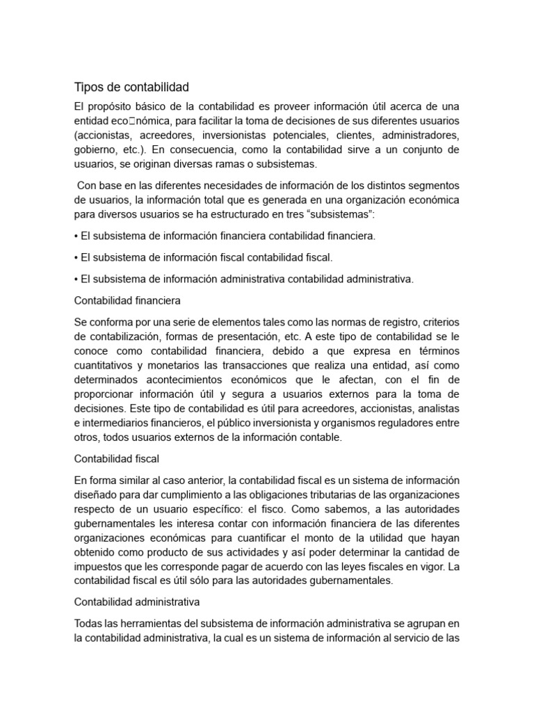Tipos De Contabilidad Pdf Contabilidad Contabilidad Financiera