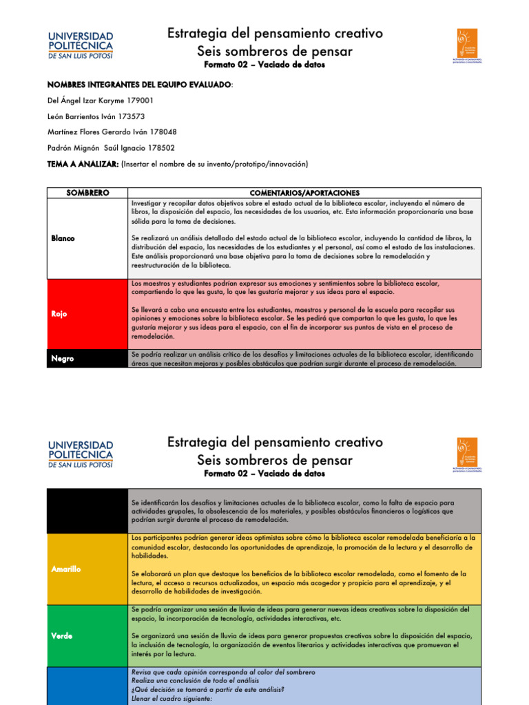 Formato+02 - +Vaciado+de+datos+-+SEIS+SOMBREROS + | PDF | Toma de ...