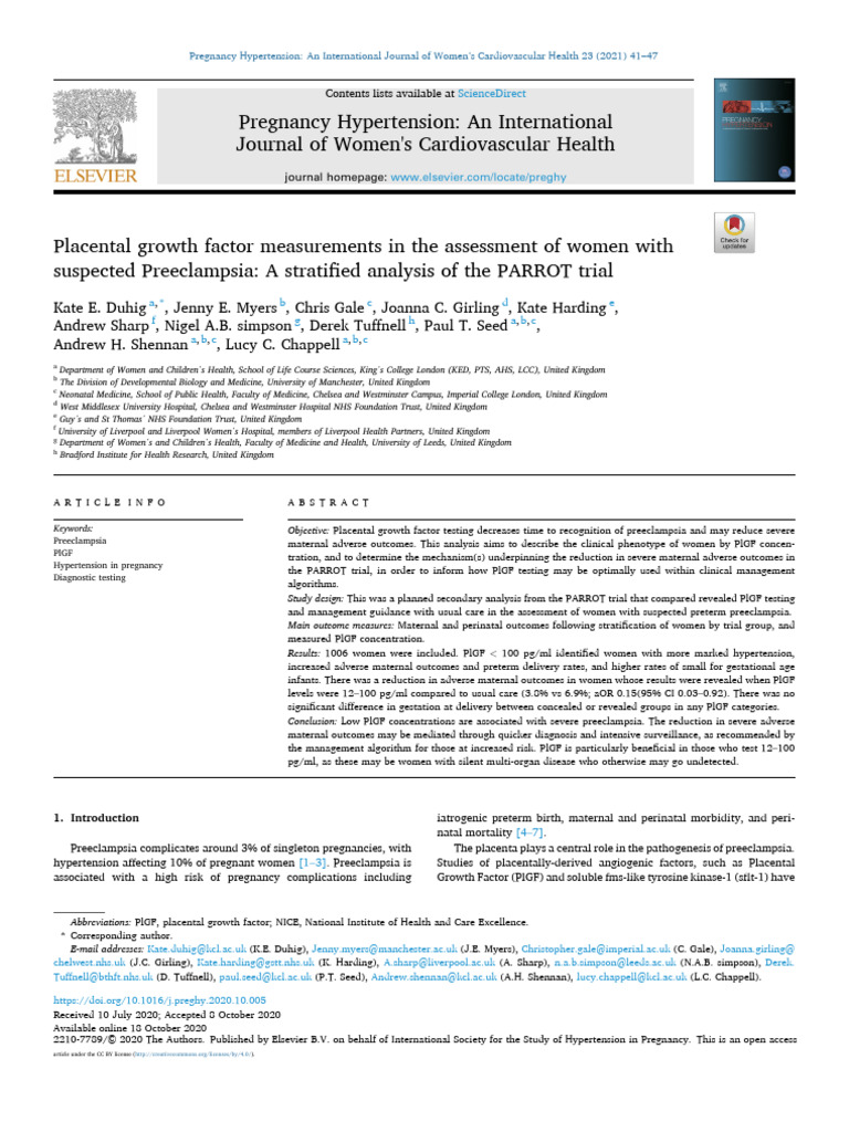 Placental Growth Factor Measurements in The Assess | PDF | Blood ...