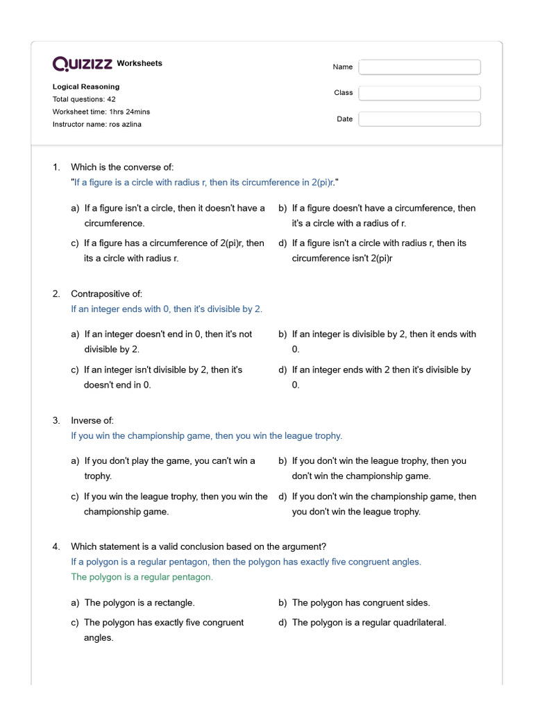 Logical reasoning quizizz pdf argument deductive reasoning