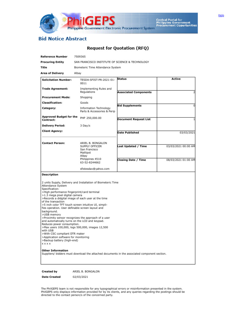 Printable Bid Notice Abstract Pdf Computing Information And