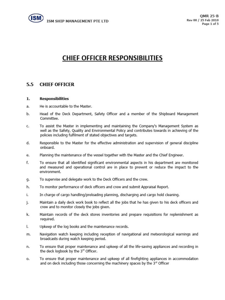 Chief Officer Handover Report | PDF | Ships | Watercraft
