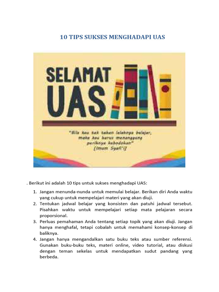 10 Tips Sukses Menghadapi Uas Pdf
