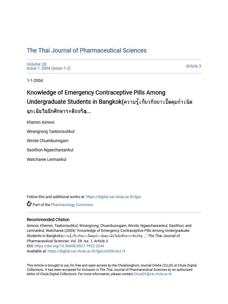 Knowledge of Emergency Contraceptive Pills Among Undergraduate ST | PDF