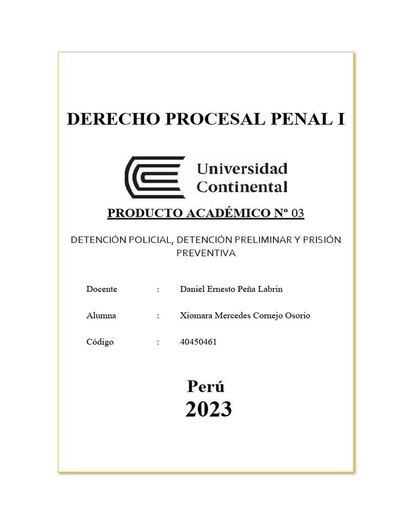 Pa3 - Derecho Procesal Penal I | PDF | Detención (encarcelamiento) | Fiscal