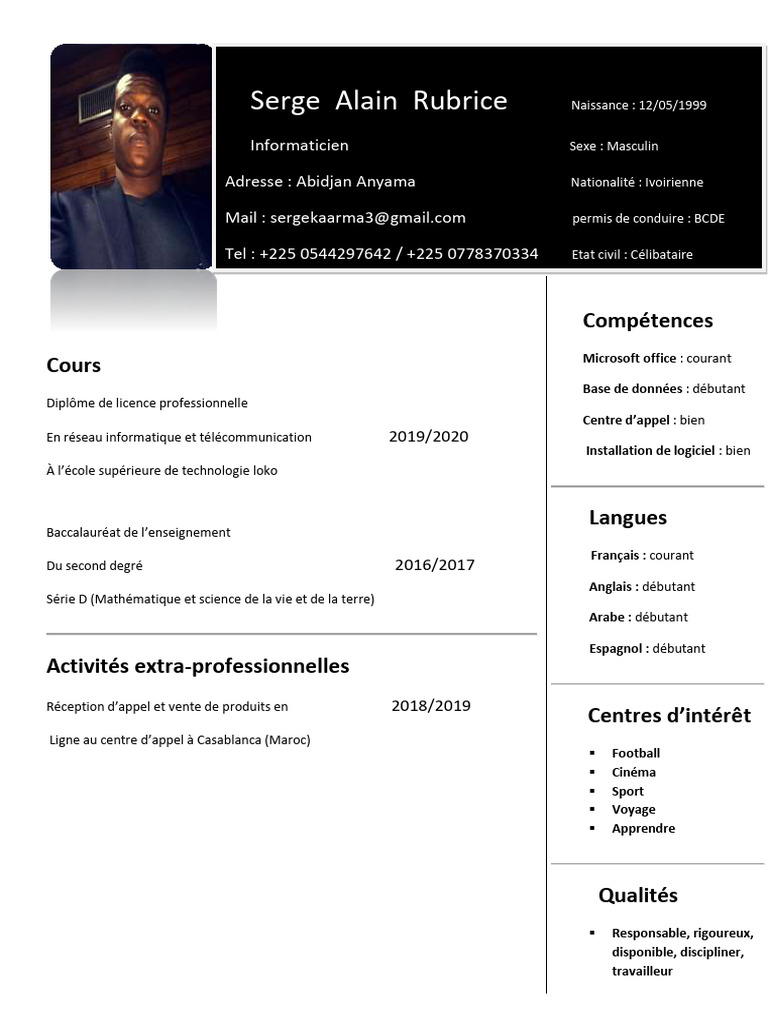 CV d'un informaticien débutant | PDF | Informatique | Informatique