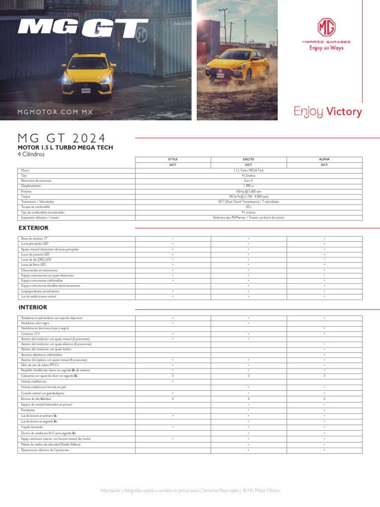 MG GT Ficha Tecnica | PDF | Vehículo de motor | Industria automotriz