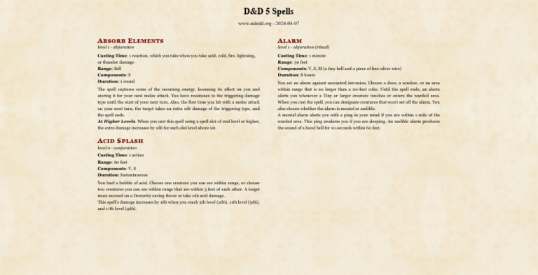 D&D 5e Spell Descriptions and Mechanics | PDF