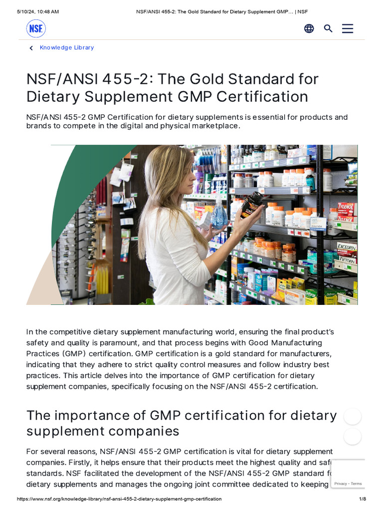 NSF ANSI 4552 The Gold Standard For Dietary Supplement GMP PDF