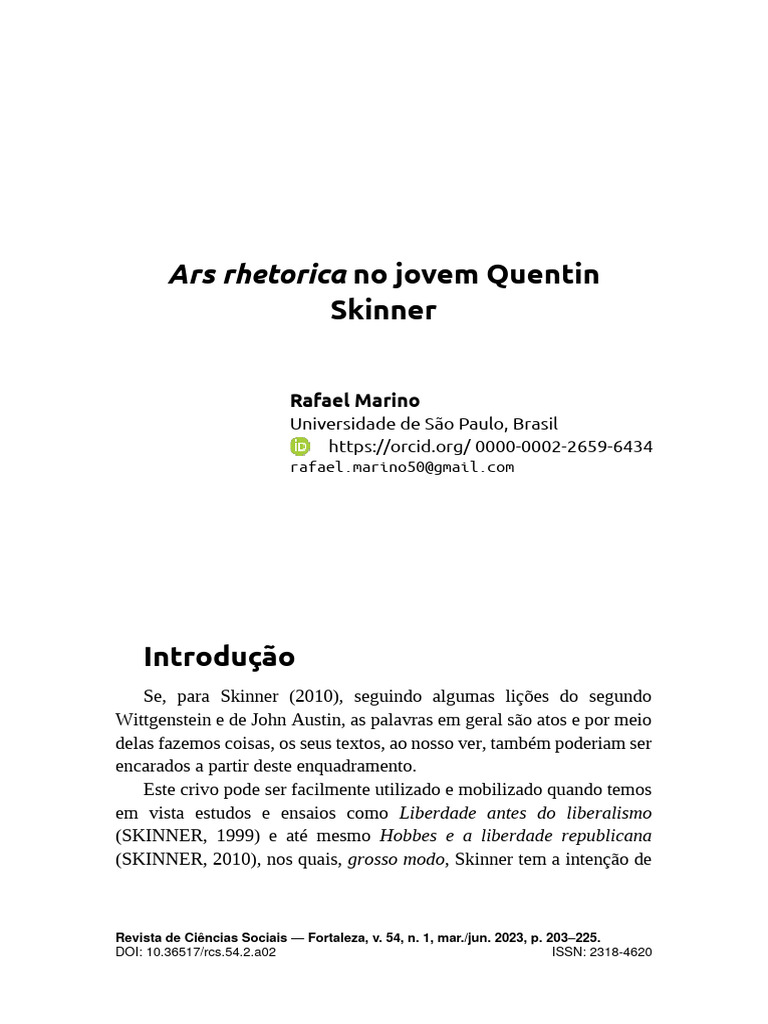 Texto 4 Ars Rhetorica No Jovem Quetin Skinner PDF Science 