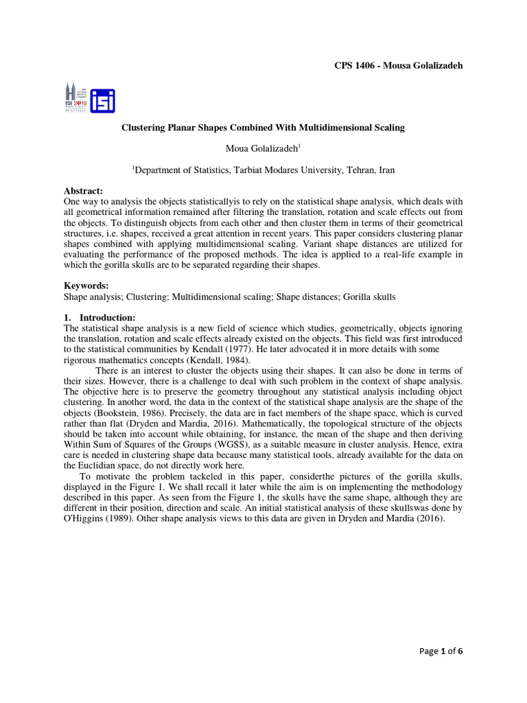 Cps 1406 clustering planar shapes combined with multidimensional