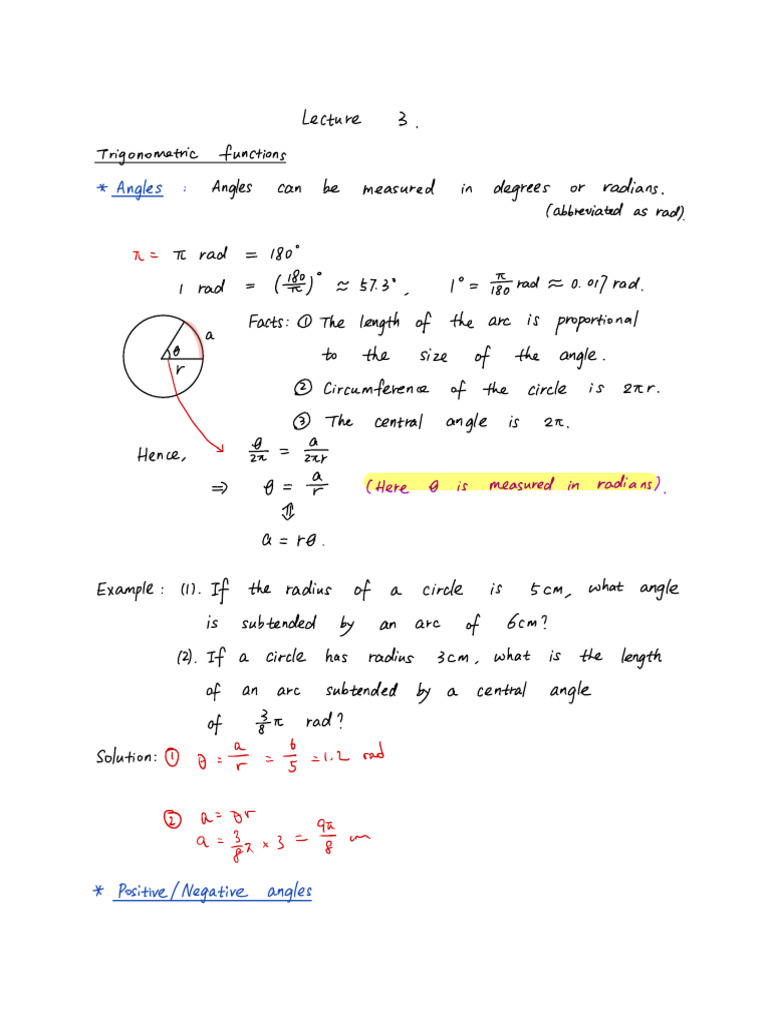 Trigonometry Lecture Notes PDF | PDF | Trigonometric Functions | Rotation