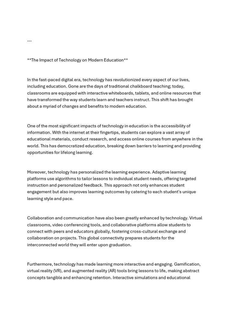 The Impact of Technology On Modern Education | PDF | Educational ...