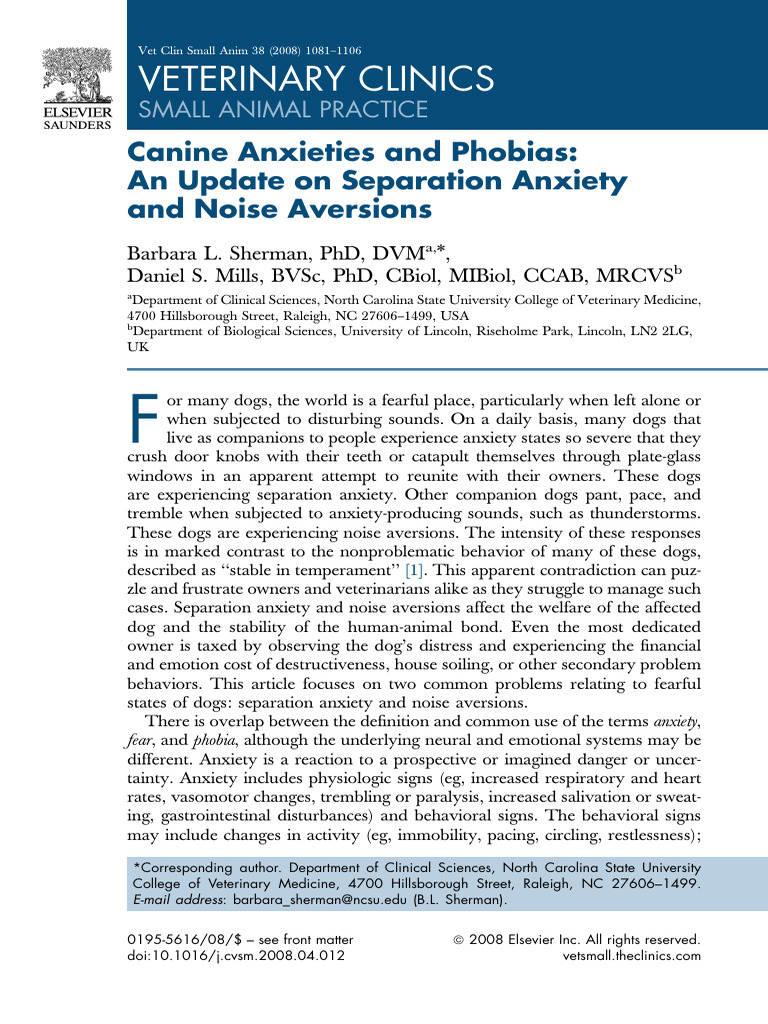 View of Canine Anxieties and Phobias An Update On Separation Anxiety and Noise ...