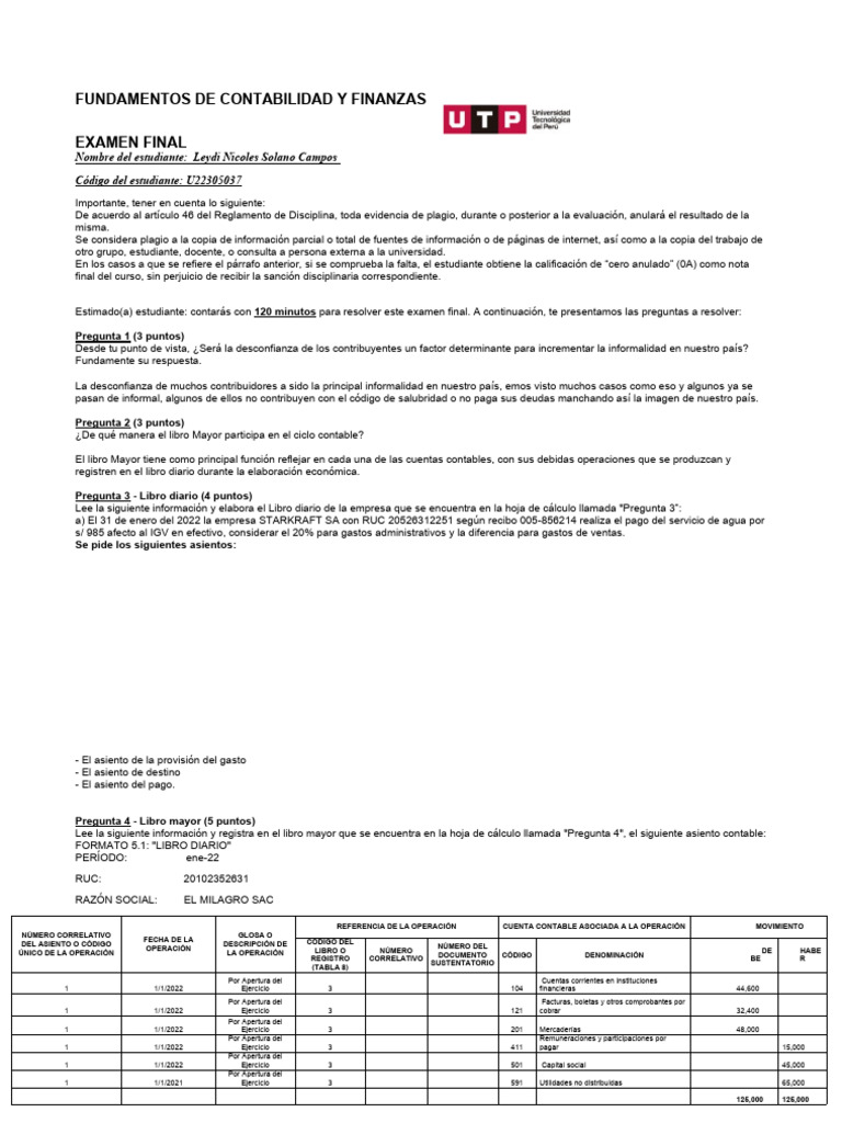 Examen Final de Contabilidad y Finanzas | PDF | Contabilidad | Economias