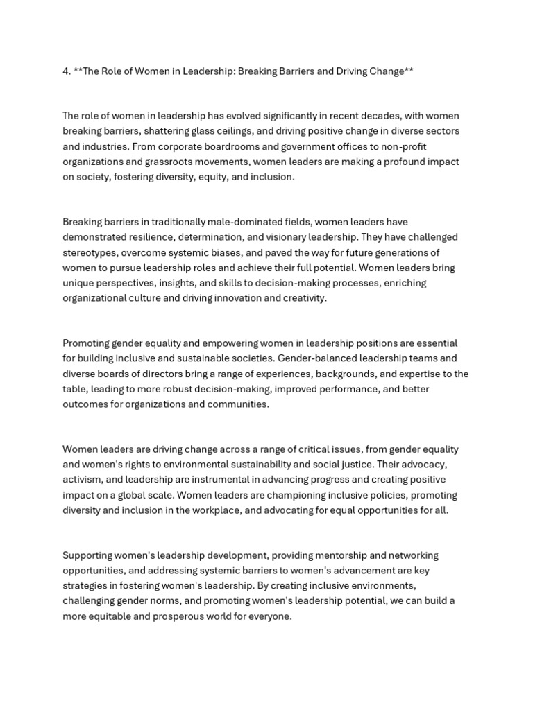 The Role of Women in Leadership Breaking Barriers and Driving Change ...