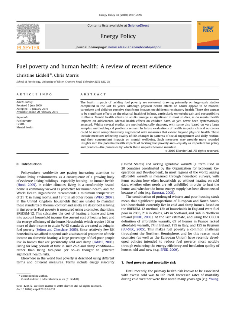 Fuel Poverty and Human Health - A Review of Recent Evidence | PDF ...